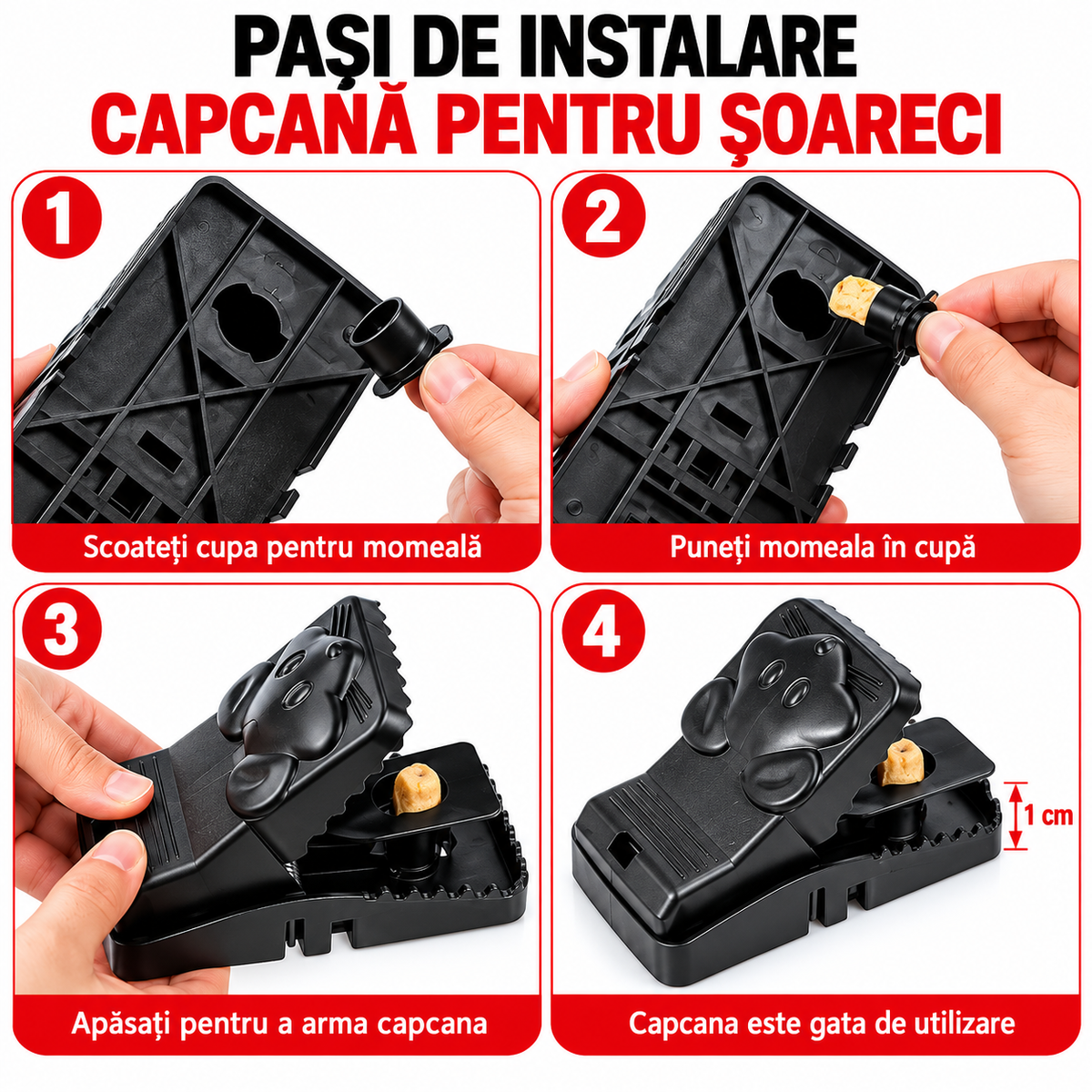 Set 10 Capcane din Plastic pentru Soareci 14x7.5cm cu Declansare Rapida, Reutilizabile