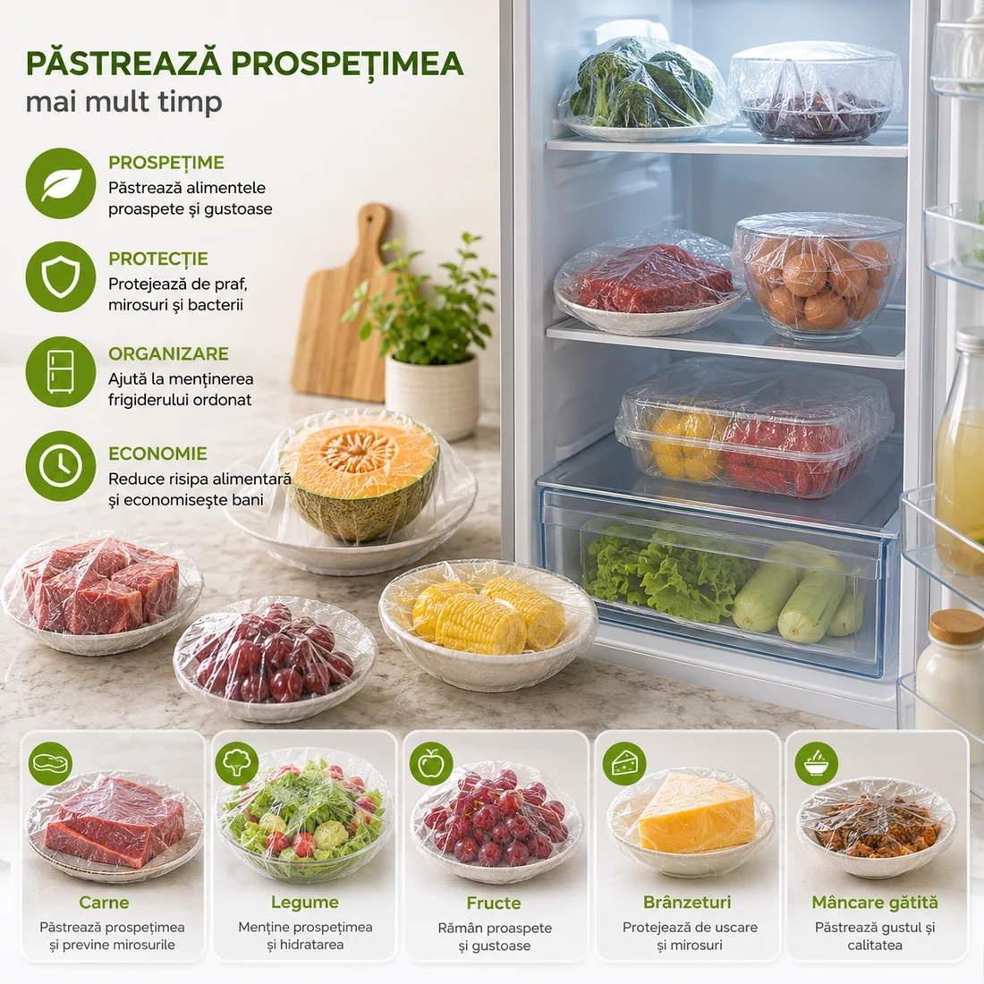 Set 500 Capace Alimentare Elastice Transparente – pentru Boluri și Recipiente