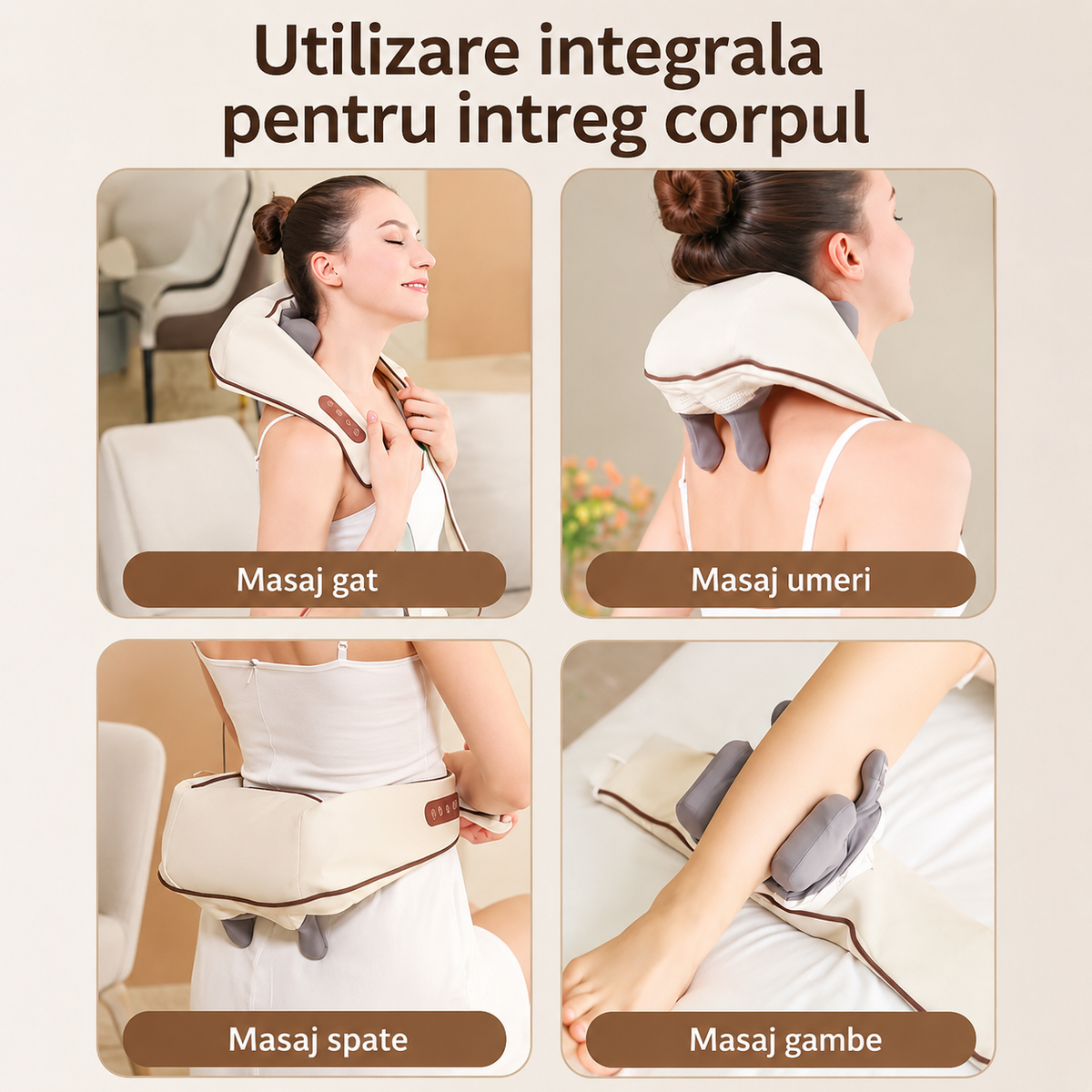 Aparat Masaj Cervical Shiatsu 3D cu Incalzire, Intensitate Reglabila