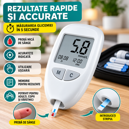 Glucometru Digital pentru Măsurarea Glicemiei, Afișaj LCD, Memorie Rezultate, Compact și Ușor de Utilizat