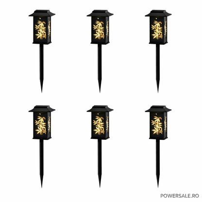 Set 12 Bucăți – Lampă Solară Decorativă pentru Grădină, Model Frunze, IP44, ABS Negru