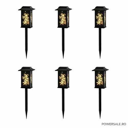 Set 12 Bucăți – Lampă Solară Decorativă pentru Grădină, Model Frunze, IP44, ABS Negru