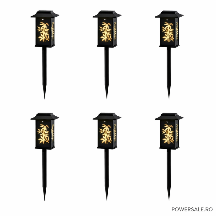 Set 12 Bucăți – Lampă Solară Decorativă pentru Grădină, Model Frunze, IP44, ABS Negru
