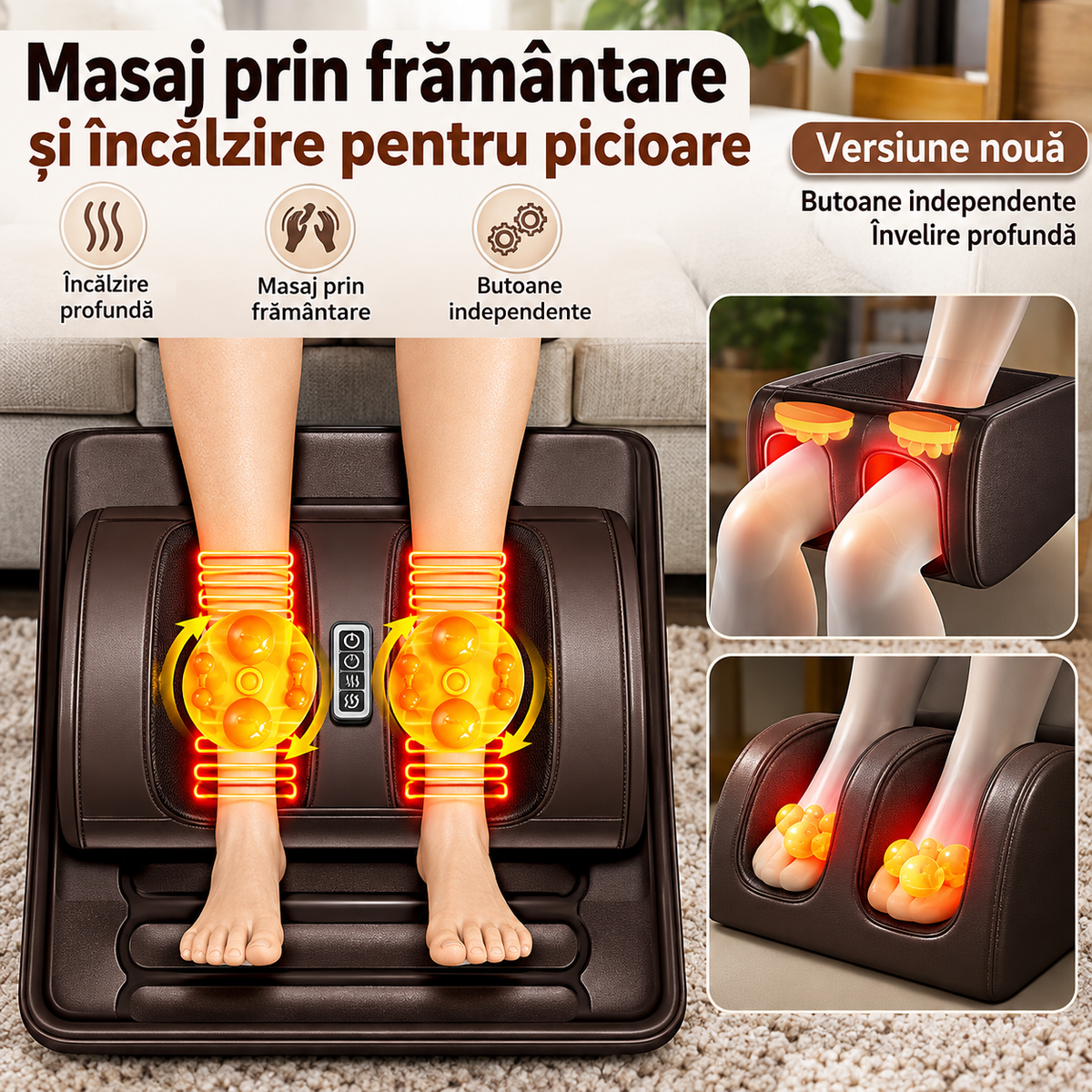 Saltea de Masaj Corporal 5 în 1, cu Încălzire, Shiatsu, Vibrații, Tracțiune cu Aer, 20 Noduri Cervicale, 24 Noduri pentru Picioare, Pliabilă