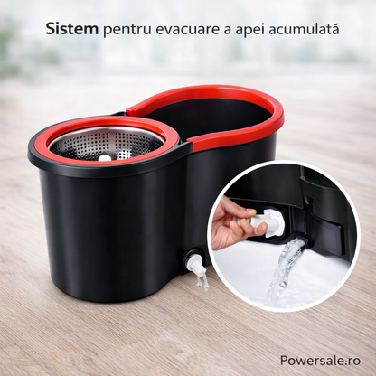Set Mop Rotativ 360° cu Galeata Dubla, Maner Inox si 5 Rezerve Microfibra