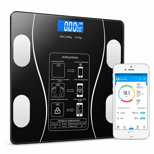 Cantar Smart Bluetooth cu Analiza Corporala Completa, IMC, Grasime, Masa Musculara si Apa Corporala, Aplicatie Android/iOS, Display LED, 180 Kg, Sticla Securizata PromotiiZilnice