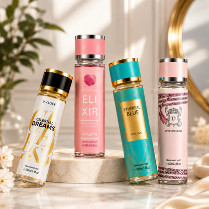 Set 4 Spray-uri de Corp V.V. LOVE pentru Femei, 4 x 100 ml, Arome Parfumate