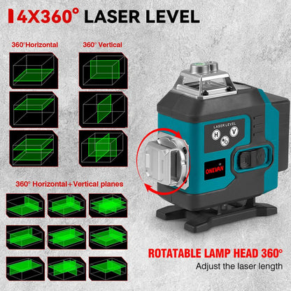 Nivela laser 4D, 16 linii, cu telecomanda, cu 1 baterie, albastru/negru - PromotiiZilnice