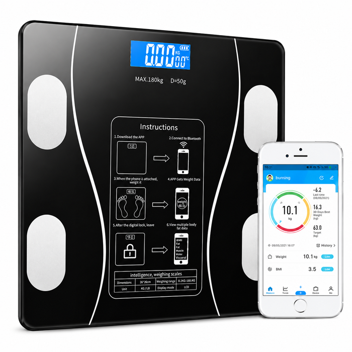 Cantar Smart Bluetooth 180 kg – Analiza Corporala, LED, Android/iOS
