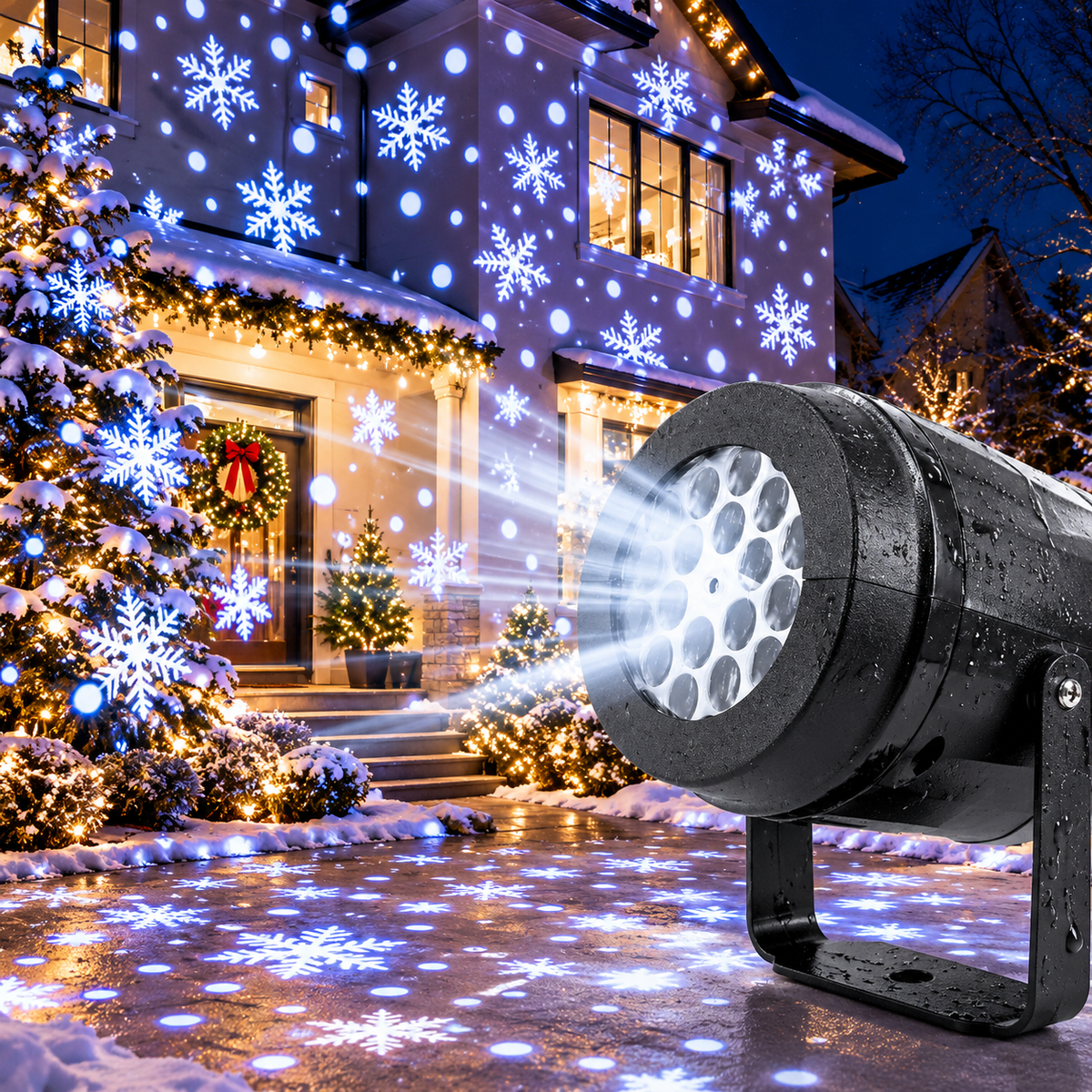 Proiector LED Rotativ cu 16 Figurine, RGB 4W, Tematică de Crăciun, Distanță Proiecție 3–8 m, Negru