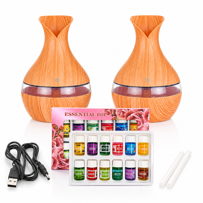 Set 2 Umidificatoare cu Ultrasunete, LED + 12 Uleiuri Aromatice