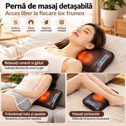 Saltea de Masaj Corporal 5 în 1, cu Încălzire, Shiatsu, Vibrații, Tracțiune cu Aer, 20 Noduri Cervicale, 24 Noduri pentru Picioare, Pliabilă