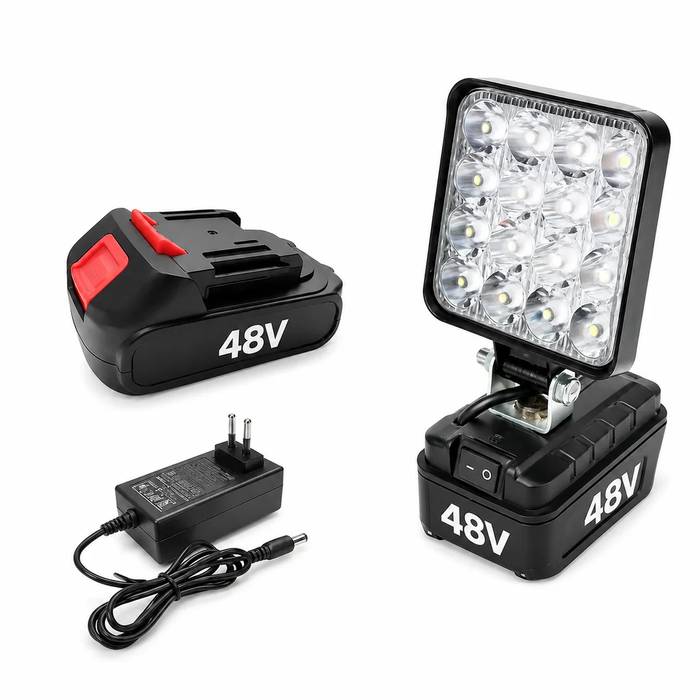 Lampă LED Portabilă 48W cu Acumulator 48V și Cap Reglabil 90°
