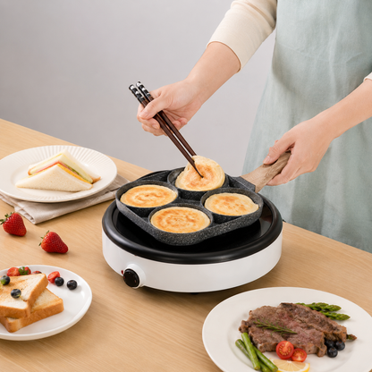 Tigaie Antiaderentă cu 4 Compartimente pentru Ouă, Clătite și Burgeri, Mâner Ergonomic