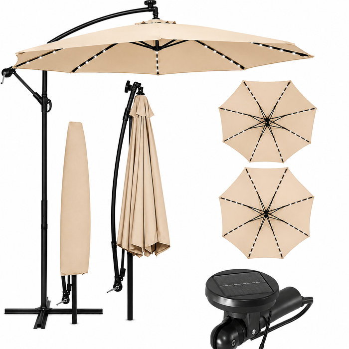 Umbrela Solara de Gradina 305 cm, 24 LED, Inclinare Reglabila, Bej