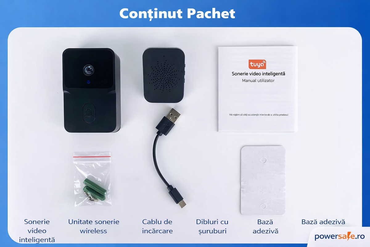 Sonerie video wireless HD 720p cu vedere nocturnă și audio bidirecțional
