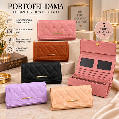 Portofel Damă Mare 20 × 10 cm – 5 culori, 8 Compartimente pentru Carduri, Portofel Elegant și Practic