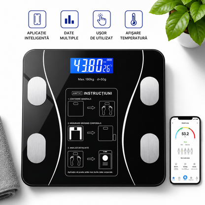 Cantar Smart Bluetooth 180 kg – Analiza Corporala, LED, Android/iOS