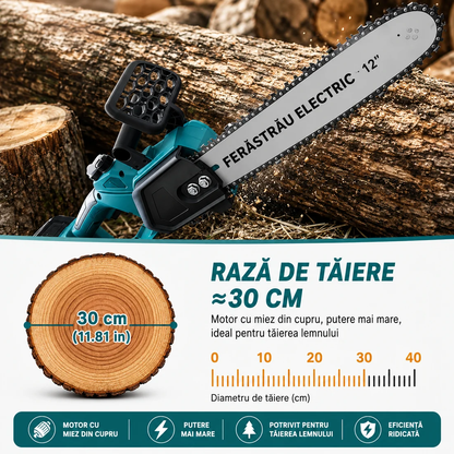 Drujbă Electrică 12”, 900W, 2 Acumulatori 68V, Ungere Automată
