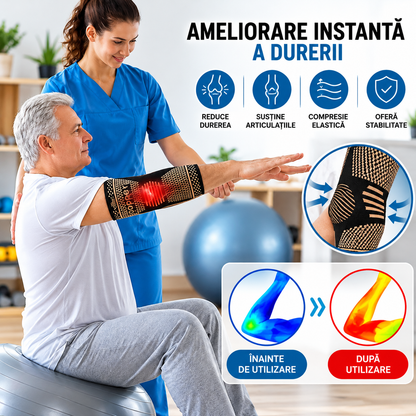 Set 2 Cotiere Compresive cu Inserție de Cupru, Suport Elastic pentru Cot, Sport și Activități Zilnice, Negru