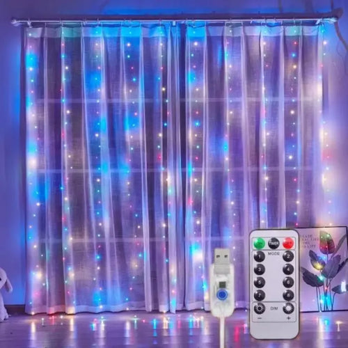 Set 2 x Instalatie perdea 3x3m , 300LED , 8 Programe, cu USB si Telecomanda PromotiiZilnice