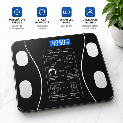 Cantar Smart Bluetooth 180 kg – Analiza Corporala, LED, Android/iOS