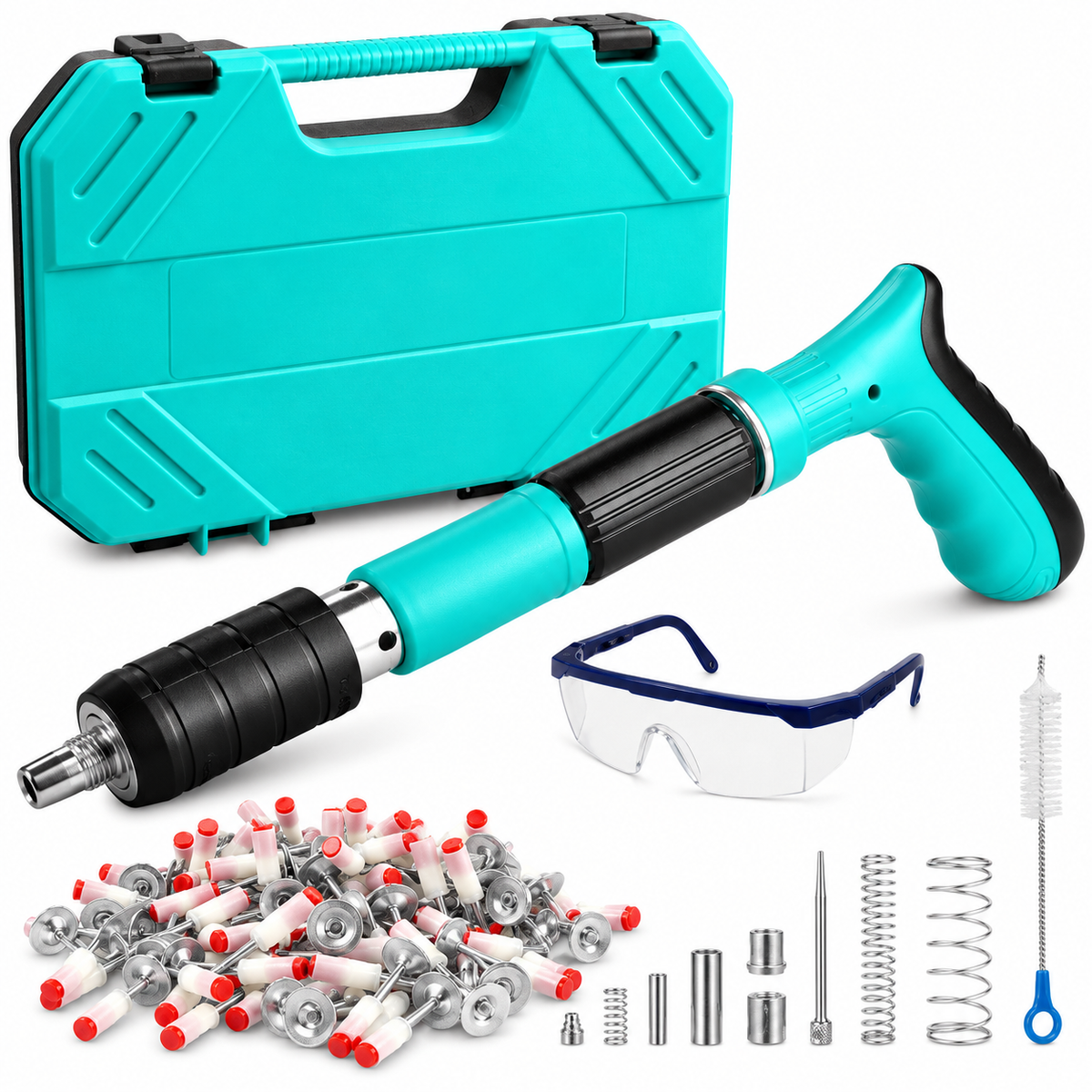 Kit Dispozitiv Manual pentru Fixare Cuie, 50 Cuie, Ochelari de Protecție, Accesorii și Trusă