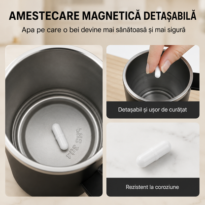Cană Automată cu Amestecare Magnetică, Inox, Afișaj Temperatură, USB Type-C