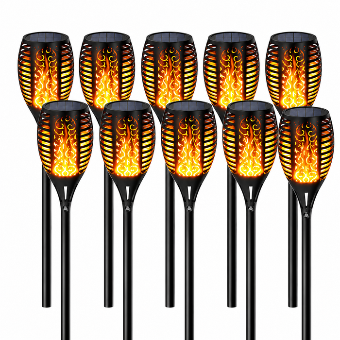 Set 10 x Lampa Solara Tip Torta cu Efect Flacara LED, 50 cm, Iluminare Automata, Rezistenta la Apa, pentru Gradina, Alei si Curte