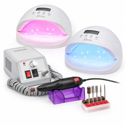 Set Profesional Manichiură UV LED – Freză Electrică Unghii + 2 Lămpi UV/LED pentru Gel, Semi și Pedichiură | Kit Complet Salon Acasă