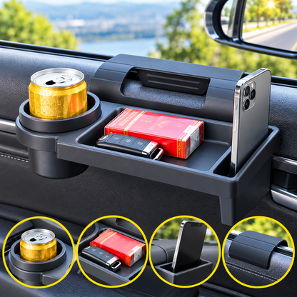 Suport Auto Multifuncțional 3 în 1 – Organizator cu Suport Pahar, Telefon și Spațiu pentru Obiecte