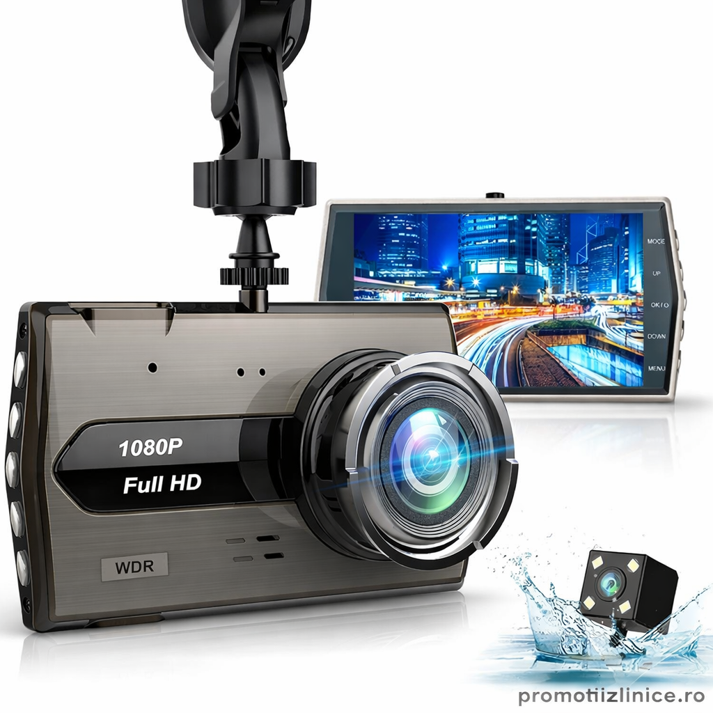 Cameră Auto Full HD 1080P cu Unghi Larg 170°, Viziune Nocturnă, G-Sensor, Înregistrare în Buclă, Ecran LCD 4”, WDR – Cameră de Bord pentru Siguranță Auto PromotiiZilnice