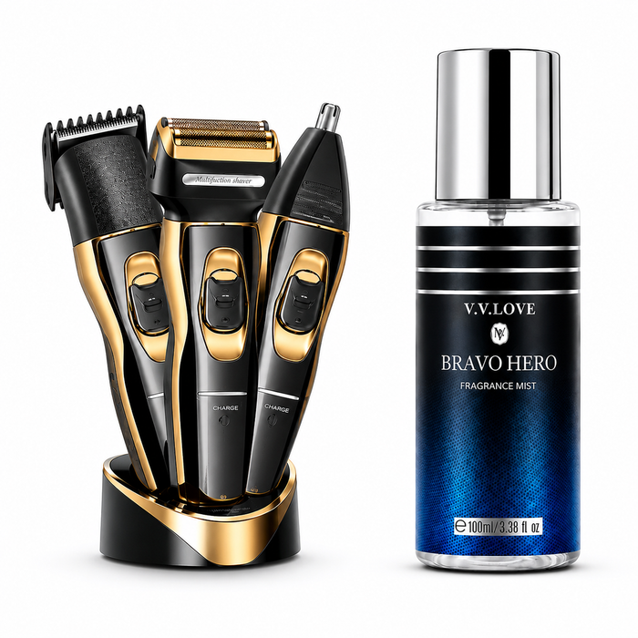 Aparat de Tuns și Ras 3 în 1, Reîncărcabil USB + Spray Parfumat 90 ml