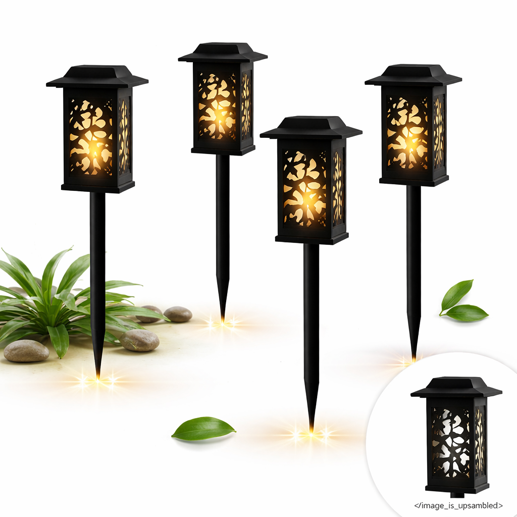 Set 12 Bucăți – Lampă Solară Decorativă pentru Grădină, Model Frunze, IP44, ABS Negru