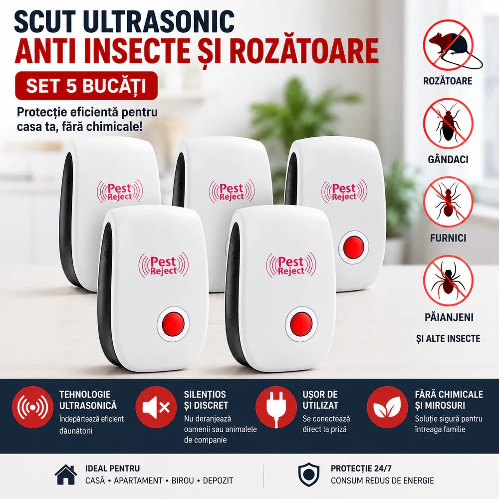 Set 5 Bucati Aparat Ultrasonic Anti Tantari, Gandaci, Furnici si Rozatoare