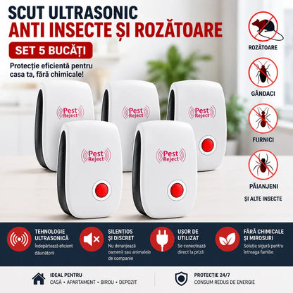 Set 5 Bucati Aparat Ultrasonic Anti Tantari, Gandaci, Furnici si Rozatoare