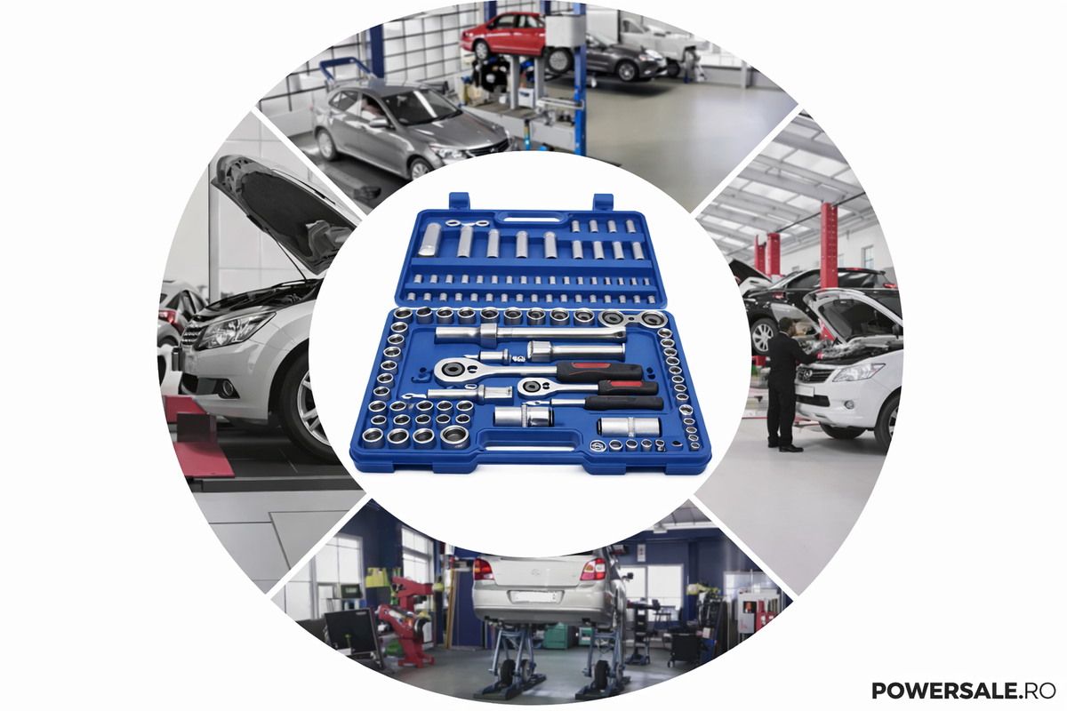 Set Chei Tubulare și Biți 108 Piese Cr-V + Mănuși de Protecție  – Clichet Reversibil, Trusă Profesională Auto & Uz Casnic