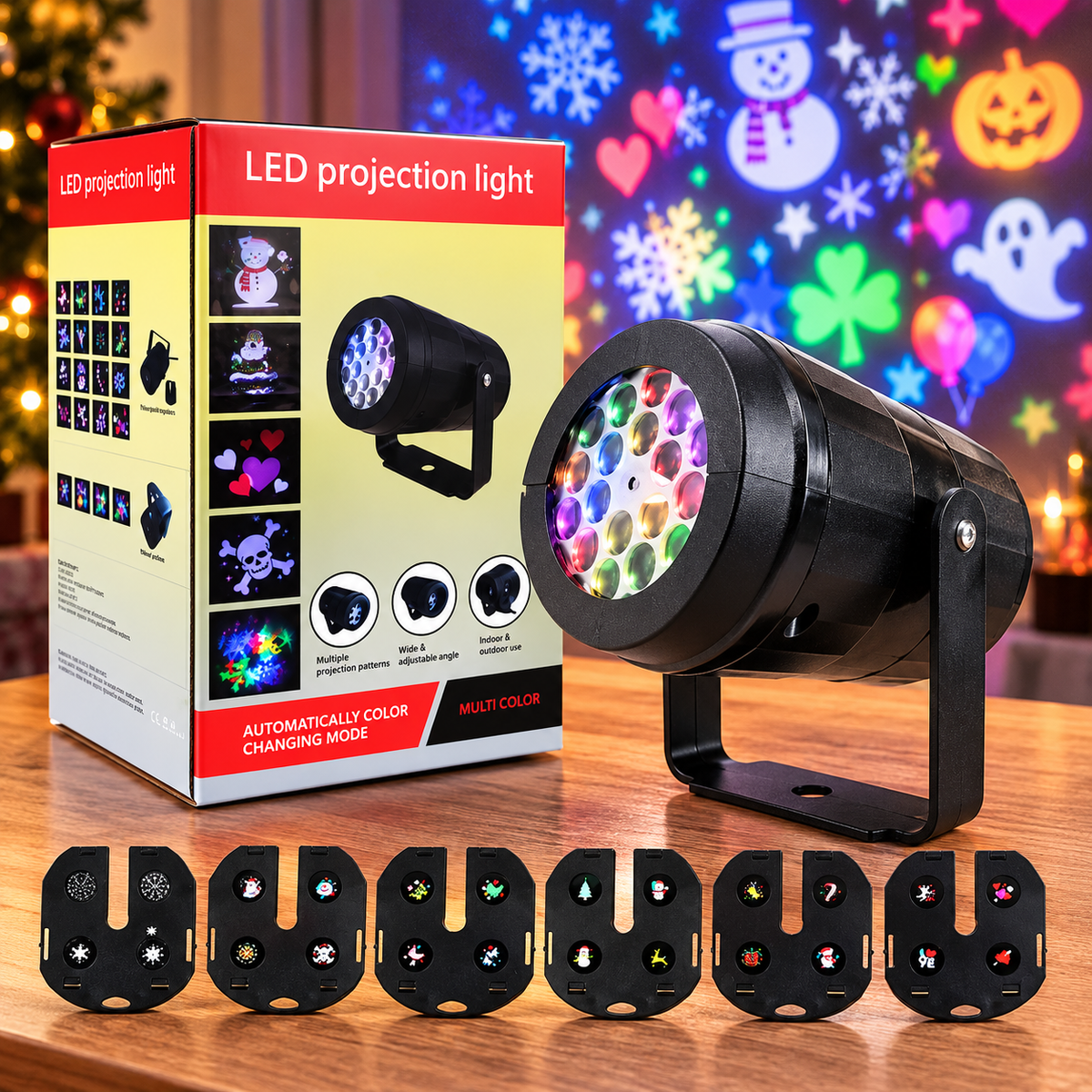 Proiector LED Rotativ cu 16 Figurine, RGB 4W, Tematică de Crăciun, Distanță Proiecție 3–8 m, Negru