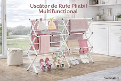 Uscător de rufe vertical pliabil 40-75x37x105 cm – Suport uscare haine compact, extensibil și stabil pentru interior