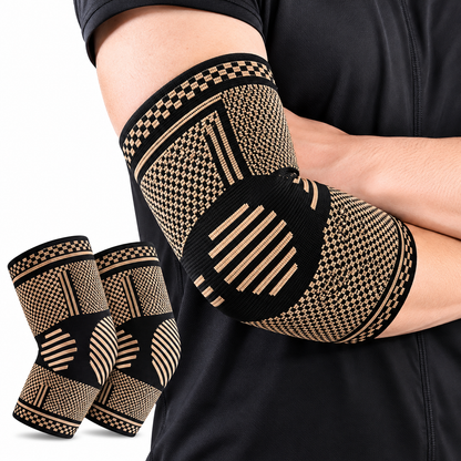 Set 2 Cotiere Compresive cu Inserție de Cupru, Suport Elastic pentru Cot, Sport și Activități Zilnice, Negru