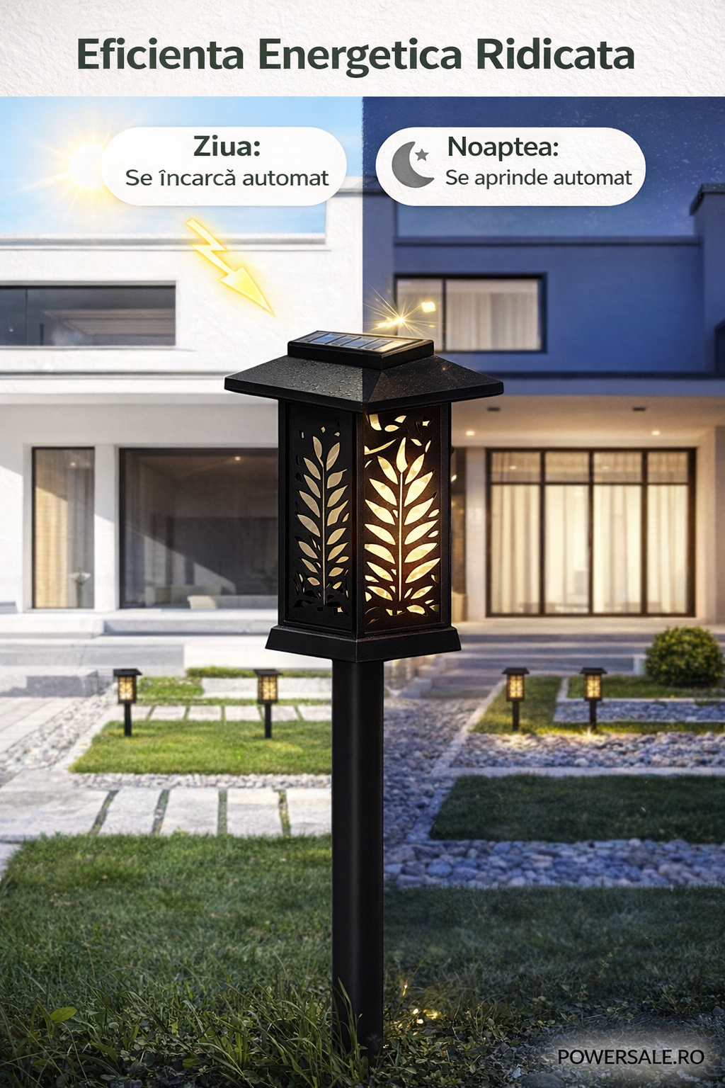 Set 12 Bucăți – Lampă Solară Decorativă pentru Grădină, Model Frunze, IP44, ABS Negru
