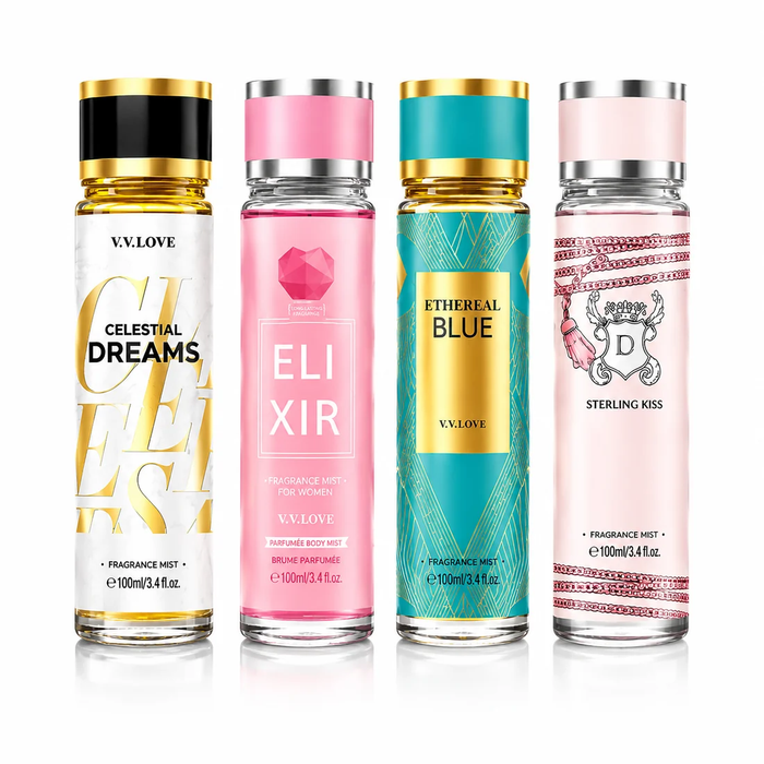 Set 4 Spray-uri de Corp V.V. LOVE pentru Femei, 4 x 100 ml, Arome Parfumate