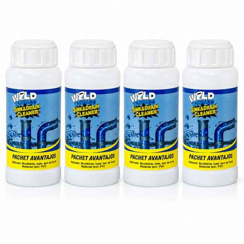 Set 4 Bucati Solutie Desfundat Tevi Wild Tornado Sink & Drain Cleaner, 110g, Actiune Rapida pentru Chiuveta, WC, Dus si Canalizare, Curatare Puternica, Elimina Mirosurile Neplacute PromotiiZilnice
