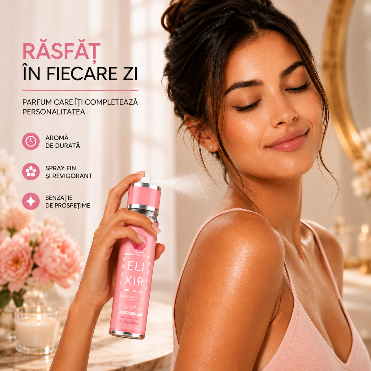Set 4 Spray-uri de Corp V.V. LOVE pentru Femei, 4 x 100 ml, Arome Parfumate