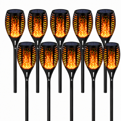 Set 10 Lămpi Solare Tip Torță LED, Efect Flacără, 50 cm, pentru Grădină și Alei
