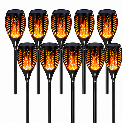 Set 10 Lămpi Solare Tip Torță LED, Efect Flacără, 50 cm, pentru Grădină și Alei