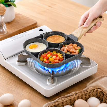 Tigaie Antiaderentă cu 4 Compartimente pentru Ouă, Clătite și Burgeri, Mâner Ergonomic