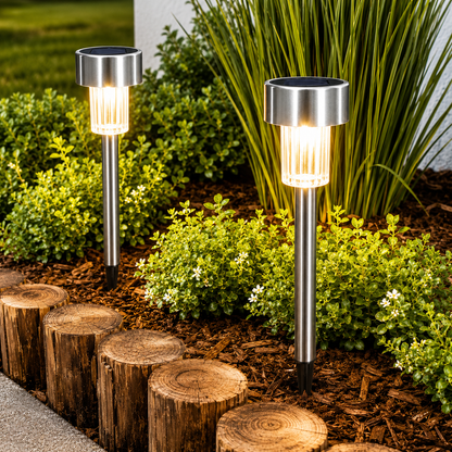 Set 12 Lămpi Solare LED pentru Grădină, Inox, Senzor de Lumină, IP44, 6500K