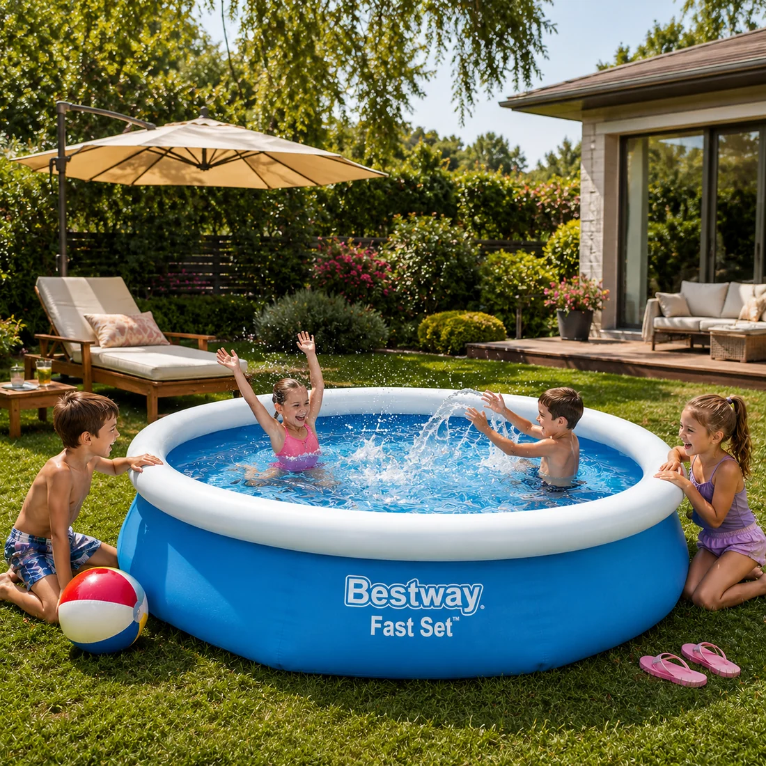 Piscină Gonflabilă Bestway Fast Set 244 x 61 cm, 1880 L, Montaj Rapid