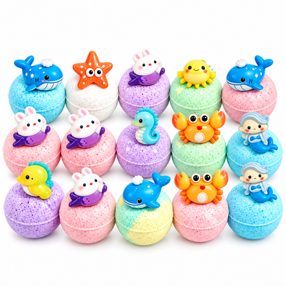Set 12 Bombe de Baie Efervescente cu Surprize Marine – Colorate și Parfumate